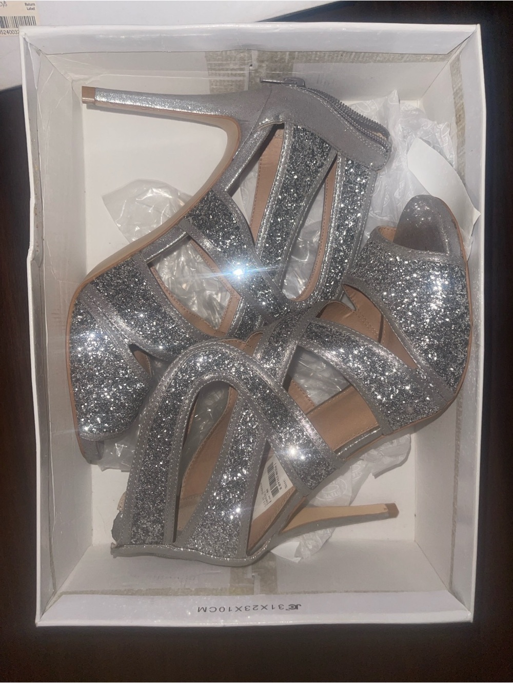 Steve Madden Silver Glitter Strappy High Heels - Picture 3 of 6